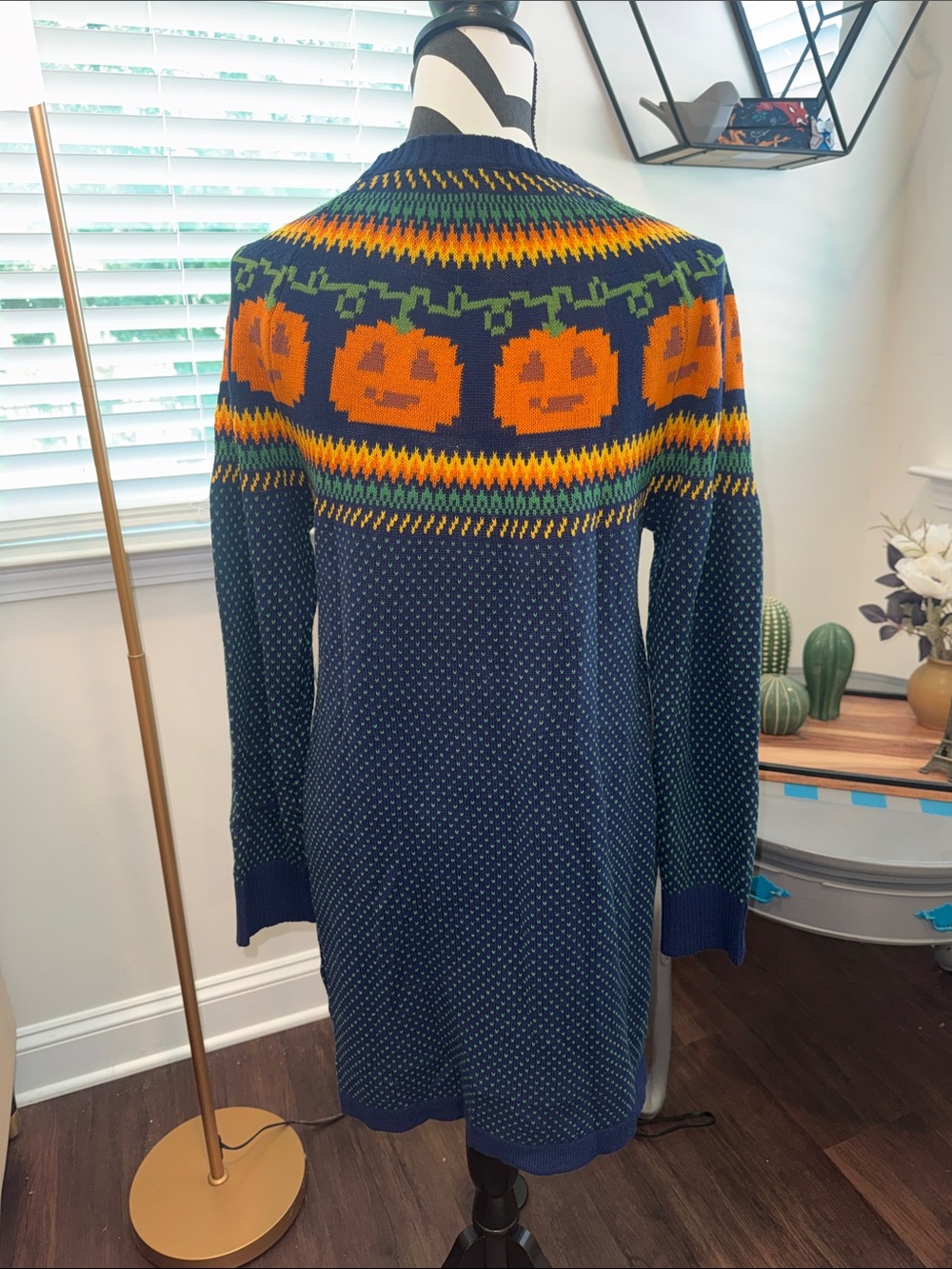 ModCloth Cozy Commitment Fair Isle Sweater Dress in Pumpkins Jack-O-Lanterns - Picture 6 of 11